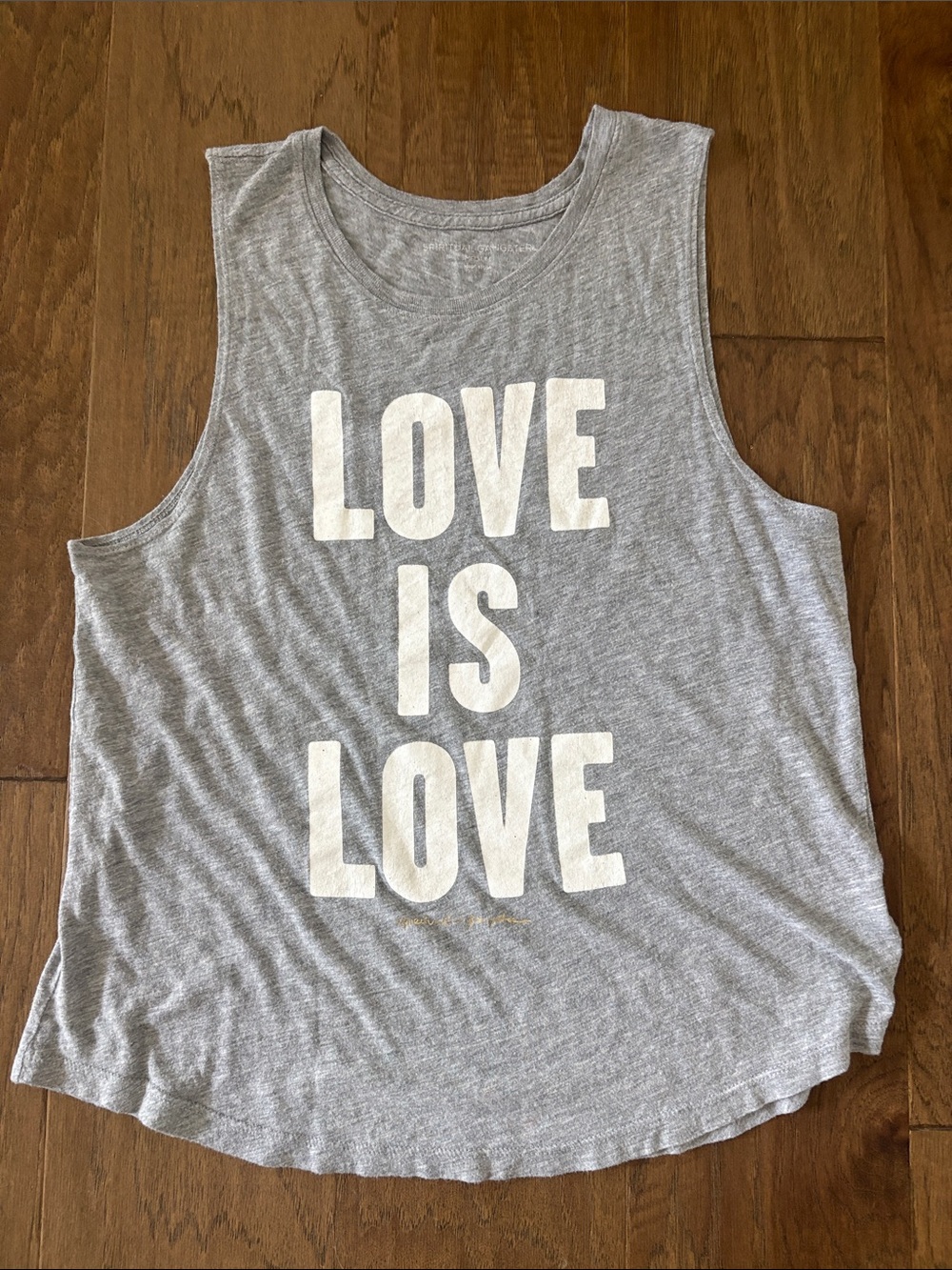Spiritual Gangster Gray 'LOVE IS LOVE' Graphic Muscle Tank. Size M